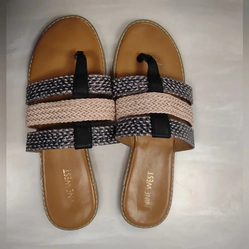 Nine West women's size 7m flat thong flip flop sandal with braided straps